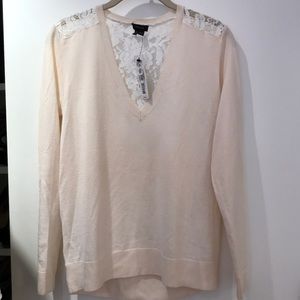 Theory cream colored sweater with lace back